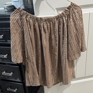 Vici Brown Sequin Striped Blouse